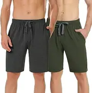 [NACHILA] Men's 2 Pack Soft Bamboo Rayon Sleep Shorts Comfy Knit Loungewear Lightweight Pajama Shorts Pants with Pockets S-XL