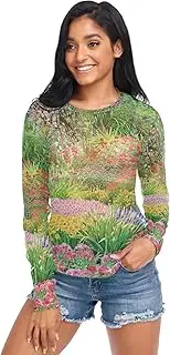 [RPLIFE] Vintage Flowers Mesh Long Sleeve Top, Sheer See Through Tops for Women S-XXL