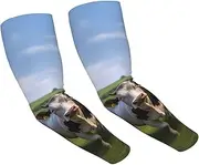 [FHEDVBN] Cow Grassland Arm Sleeves Compression Arm Covers for Men Women Outdoor Sun Sleeves Cooling Sports Sleeve, Black