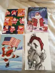 Lot 4 Vtg Fantus Paper Products Assorted Santa Christmas Cards Holiday