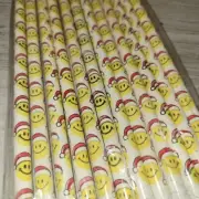 Vintage Wooden Pencils Gifts Smiley Face Santa Hat Christmas 10 NEW NOS Sealed