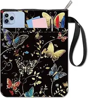 craspire Butterfly Book Covers, Black Book Protector, Book Cover for Paperbacks, Washable Book Cover Made of Fabric, with Zip and Additional Case Pocket for Book Lovers, Gifts