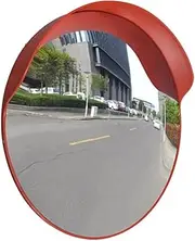 Outdoor Traffic Convex Mirror PC Plastic, Orange, 60 cm - Durable, Weather-resistant with Sun/Rain Shade, Enhanced Road Safety and Visibility