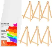 Canvas Boards with Easel for Painting 6 Pack 8 X 10" Panels Pine Easels Blank