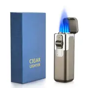Torch Lighter Quad 4 Jet Blue Flame Refillable Butane Cigar Lighter with Punch