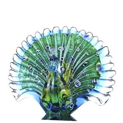 Hand Blown Colorful Peacock Art Glass Table Top Sculpture Room Decor (Peacock)