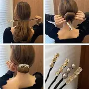 4 PCS Lazy Flower Hairpin, Vintage Pearl Elegant Meatball Head Hair Device, Anti-slip Half Ball Hairpins for Ladies and Girls