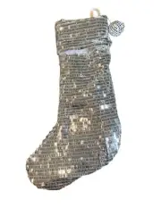 Rachel Zoe Stocking Disco Silver Sequined 22” Christmas Holiday New No Tag