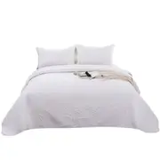 White Queen King Size Quilted Bedspread Set Soft Coverlet and Throw