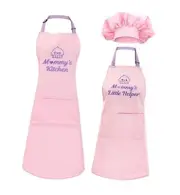 Gift for Mommy Mother Mama and Daughter Girl Matching Apron Set with Kid Chef