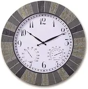 Garden Clocks Outdoor Waterproof, Big with Temperature and Humidity Outdoor Clocks for The Garden Wall Mounted Moistureproof and Dustproof Outside Clock Resin Round 14 Inches Like