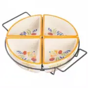 Laurie Gates Tierra 4-Section Hand Painted Stoneware Tidbit Dish With Metal Rac