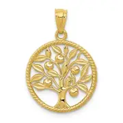 14k 14kt Yellow Gold Polished Tree Of Life in Round Pendant