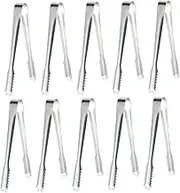 PRETYZOOM 10Pcs Portable Stainless Steel Ice Tongs Non Slip Clips for Ice Cubes Sugar Cubes Appetizers for Home Kitchen Bar Cocktails