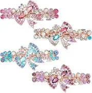 Wonderful Rhinestone Bow French Hair Barrettes 4 Pieces French Vintage Metal Sparkly Spring Hair Clip Floral Snap Hair Clips Clasps Women Duckbill Accessoires for Thick Long Short Hair - Shining Style