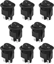 eMagTech 8Pcs Rocker Switch 4 Pins 2 Position On/Off Switch Round Press Toggle Button AC 10A 125V/6A 250V for Car Auto Boat Household Appliances