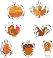 Mini Fall Cookie Cutter Set, 7 Pcs Removable Mini Pumpkin, Maple Leaf, Chicken, Squirrel, Leaf, Pinecone, Chicken Leg Thanksgiving Cookie Shell Cutters