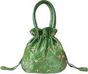 [SINSEN] Small Drawstring Pouch Gift Bag for Present, Satin Embroidered Potli Bag Clutches Handbag, Brocade Ethnic Jewellery Coin Purses for New Year Birthday Wedding Party Valentine