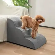 Mora Pets Dog Stairs for Small Dogs Pet Stairs for Bed and Sofa Dog Stairs Non-Slip Plush Cover Washable Cat Stairs Dog Ramp Made of Sponge 3 Steps (40 cm High, Grey)