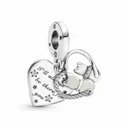 CATS AND Dog heart dangle sterling silver charm for Pandora bracelet