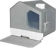 PaWz Pets Cat Litter Tray Boxes Enclosed, Spacious Kitty Litter Tray with complementory Scoop and Drawer Design,Two-Way Door Cat Litter Box Anti-Splashing with Cat Toilet Mat, Easy Cleaning, Grey