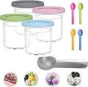 [Generic] Containers Replacement for Ninja Creami Pints and Lids, 4 Pack Ice Cream Containers with Colorful Lids, Compatible with NC299AMZ & NC300s Series Ice Cream Maker, BPA-Free, Dishwasher Safe