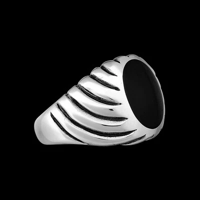 Size 10.5-925 Sterling Silver Oval Black Resin Ring, Curved Spiral Design,...