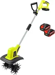 Cordless Garden Tiller Rotavator, Powerful Soil Cultivator, 20cm Working Width, 15cm Working Depth with 20V Battery and Charger, Electric Hand Scarifiers for Lawn, Vegetable Plots
