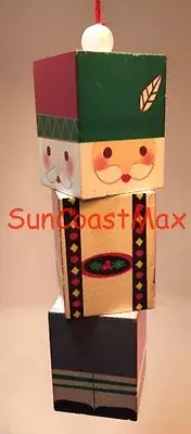 Crate and Barrel Christmas Ornament Wooden Block Santa Claus Twists NEW