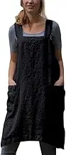 Flygo Women's Casual Cotton Linen Cross Bandage Gardening Works Cooking Baking Aprons Pinafore Dresses