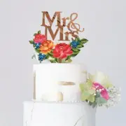 Acrylic 'Mr and Mrs' Floral Wreath Cake Topper - Rose Gold