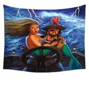 Stormy Ocean Pirate and Mermaid Fun Honeymoon Tapestry