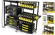 Power Tool Organizer Garage Storage with Charging Power Strip, 28 Drill Rack