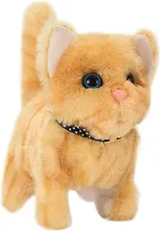 Motion-Activated Cat Toy - Adorable Robotic Cat, Touch-Sensitive Cat Plush | Interactive Cat Meow Robotic Pet Toy with Touch Control, Electric Cat Stuffed Animal Toys for Girls Baby (Yellow/White)