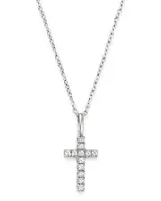Bloomingdale's Fine Collection Micro-Pave Diamond Mini Cross Necklace in 14K White Gold, 0.08 ct. t. w.