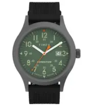 Timex 40mm Green Dial Expedition Black Rubber Band Indiglo Men's Watch TW4B30200