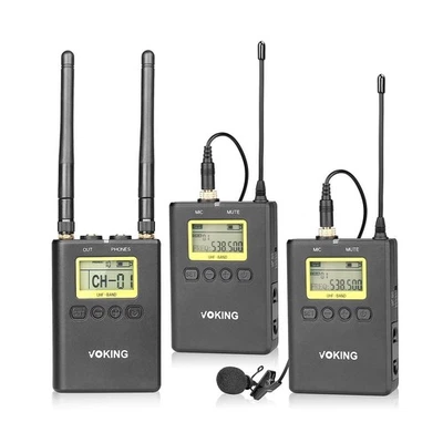 Voking WM220 UHF 100 Selectable Channels Dual Lavalier Microphone System, Inc...