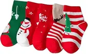 Kisangel 5 Pairs Toddler Socks Mid-Calf Cotton Socks Christmas Warm Socks for Kids