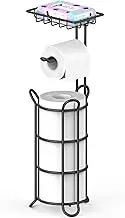 Menbyci Toilet Paper Holder Stand,Tissue Paper Roll Dispenser with Storage Shelf,Metal Toilet Tissue Holder,Tissue Holder Stand for Bathroom Organizer Storage Accessories (Black)