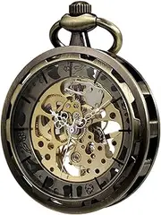 [VIGOROSO] Mens Classic Steampunk Pocket Watch Gold Skeleton Hand Wind Mechanical Watches in Box