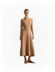 [Trenery] Merino Blend V Neck Knit Dress in Camel Melange