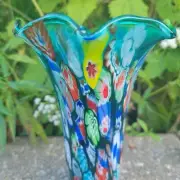Vintage Murano Glass Amber Millefiori 6'' Lily Lamp Shade .