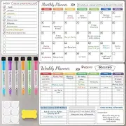 3Pcs Magnetic Dry Erase Calendar for Refrigerator - Daily, Weekly and Monthly Whiteboard Calendar for Fridge, No Stains or Ghosts - White Board Planner, 6 Magnetic Dry Erase Markers and Large Eraser