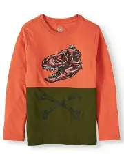 Wonder Nation Boys Long Sleeve Shirt X-Large (14-16) Orange Dinosaur Skull Bone