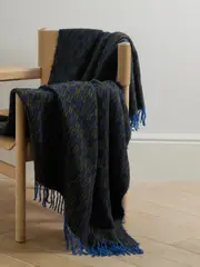 [Soho Home] Soho Home - Claudius Fringed Checked Alpaca-blend Jacquard Throw - Blue - One size One size Blue