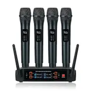 Wireless Microphone Professional Handheld 4 Channels Uhf Dynamic Mic For Karaoke Wedding Party Band Black