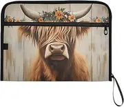 YMXFXP Highland Cow Board Vintage Expandable Filing Folder, 13-Pocket Funny Cute Design with Sticky Labels, A4 Letter Size Document Organizer for Office, School, Boys, Girls