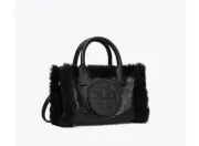 Tory Burch MINI ELLA PATENT SHEARLING TOTE BLACK NWT PLEASE READ