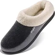 [VONMAY] Men's Wool Plush Fleece Memory Foam Slippers Slip On Clog House Shoes Indoor Outdoor