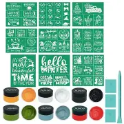 JAJADO 19pcs Christmas Stencils Chalk Paste Paint Set with Mini Squeegees, Se...